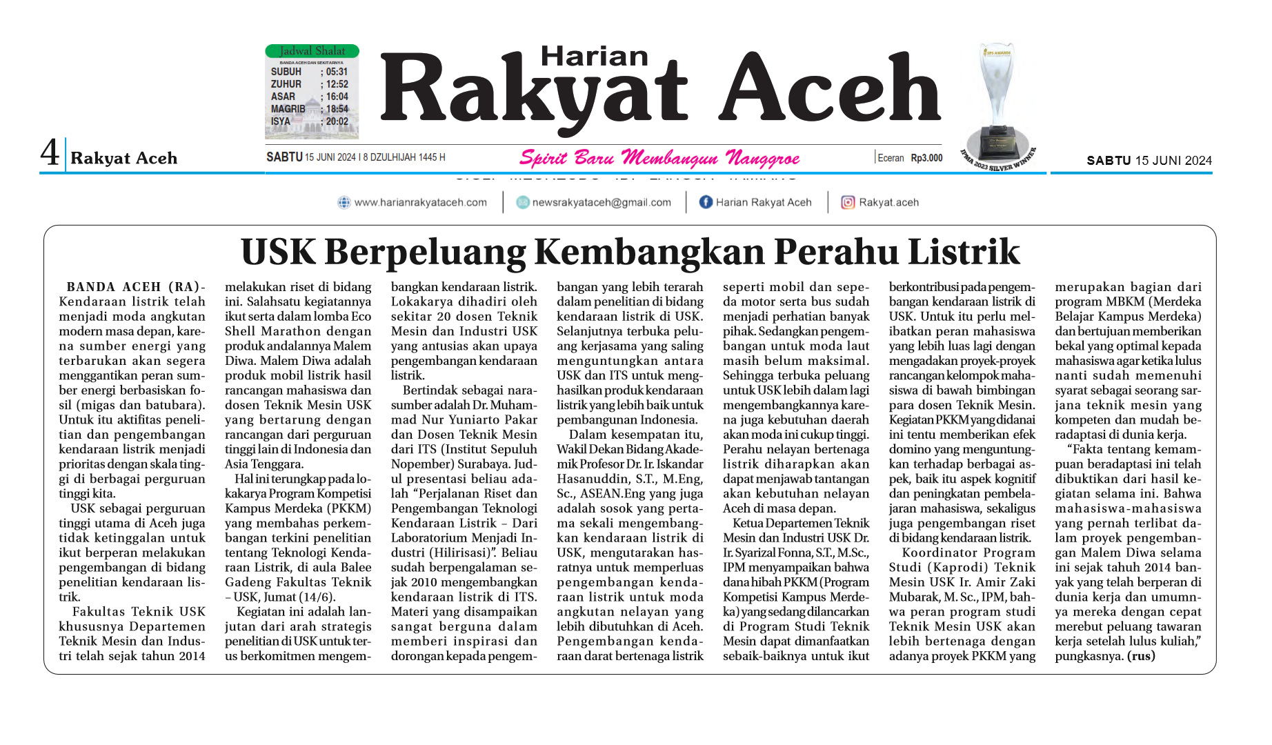 Rilis berita di Harian Rakyat Aceh